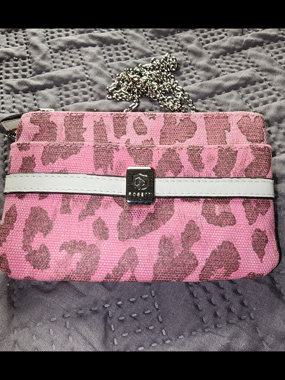 NWOT $25 Clutch/Wallet Pink Leopard Print Mini Bag with Silver Chain